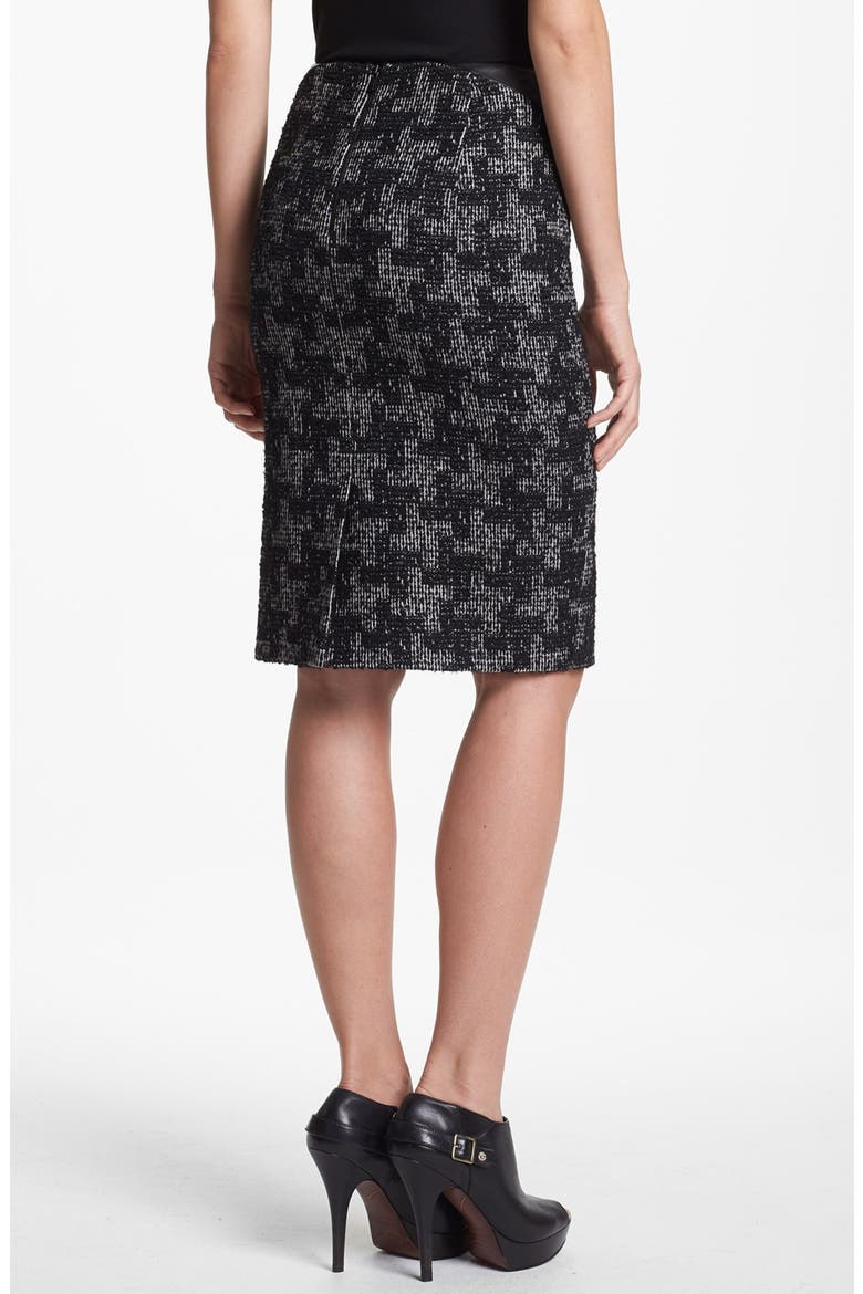 Leather Trim Jacquard Pencil Skirt, Alternate, color, BLACK MULTI