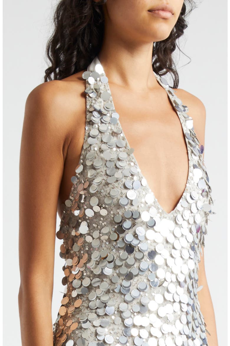 Sloan Paillette Plunge Halter Midi Dress, Alternate, color, SILVER PAILLETTE