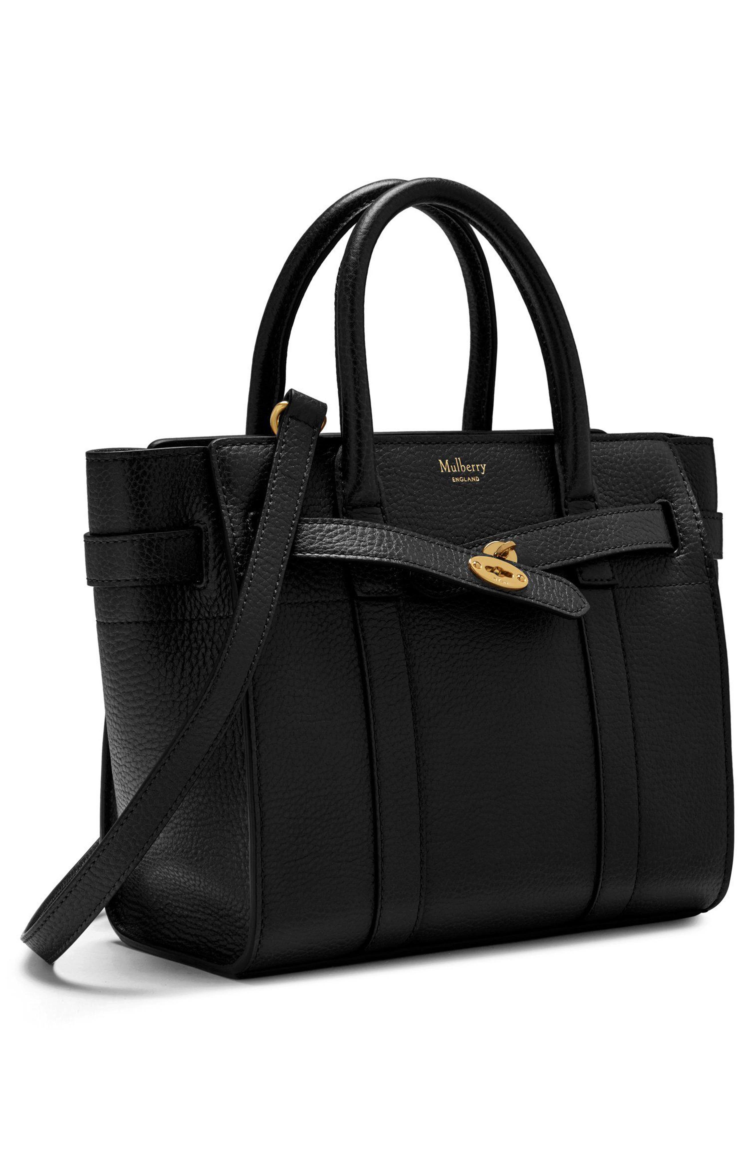 Mulberry Small Zipped Bayswater Leather Satchel, Alternate, color, Black