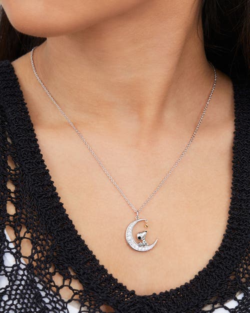 Peanuts Snoopy Moon Cubic Zirconia Necklace, 18'' In Silver