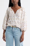 Caslon® Embroidered Eyelet Lace Top