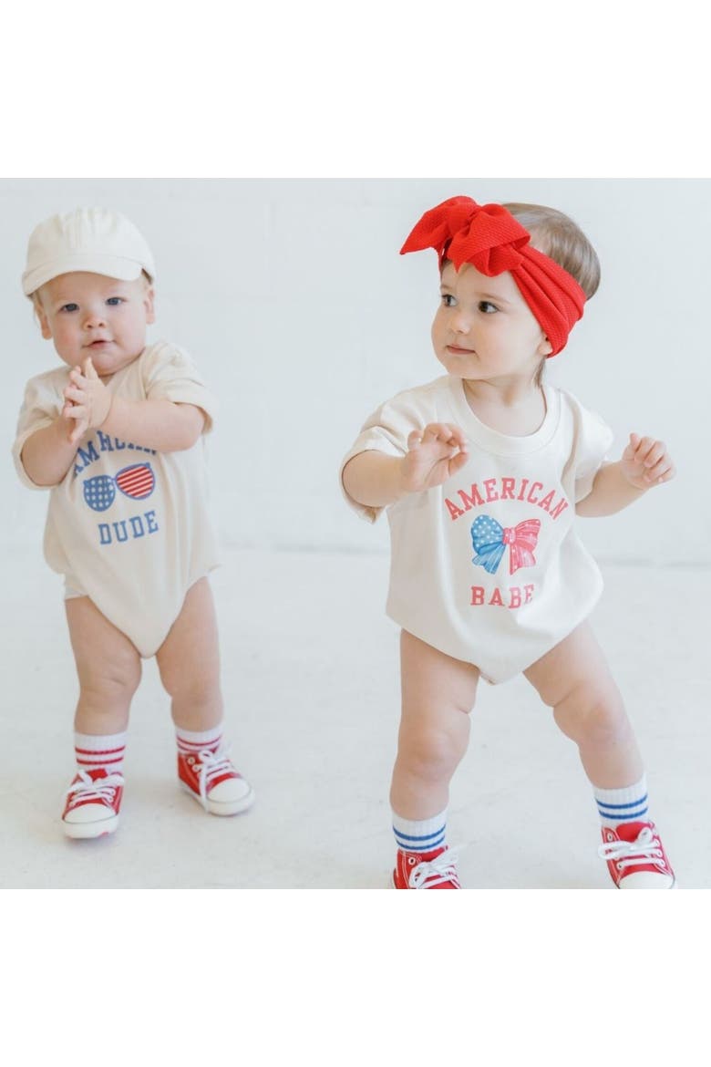 American Babe Short Sleeve Romper, Alternate, color, Natural