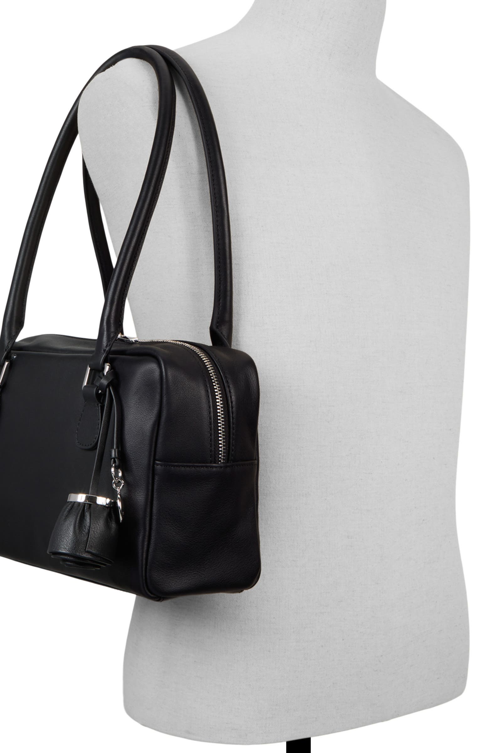 Elanie Leather Top Handle Bag, Alternate, color, BLACK