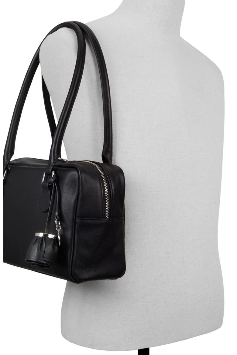Elanie Leather Top Handle Bag, Alternate, color, BLACK