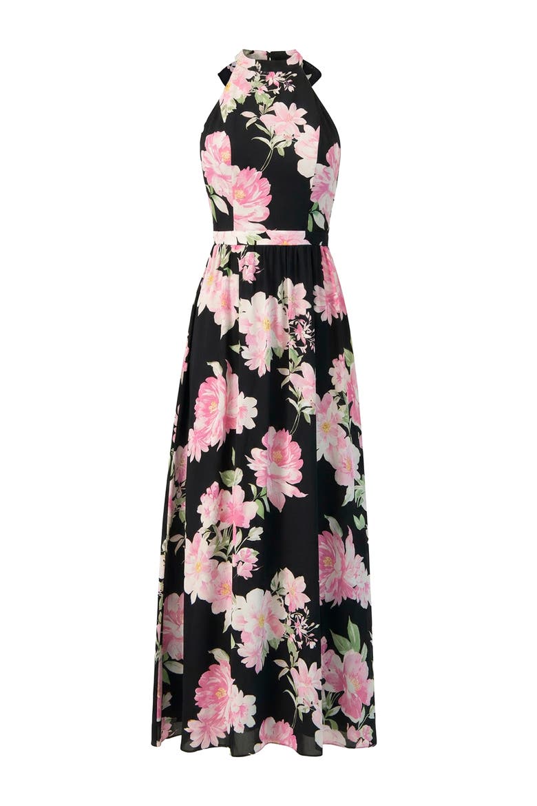 Floral Halter Neck Backless Maxi Dress, Alternate, color, Black