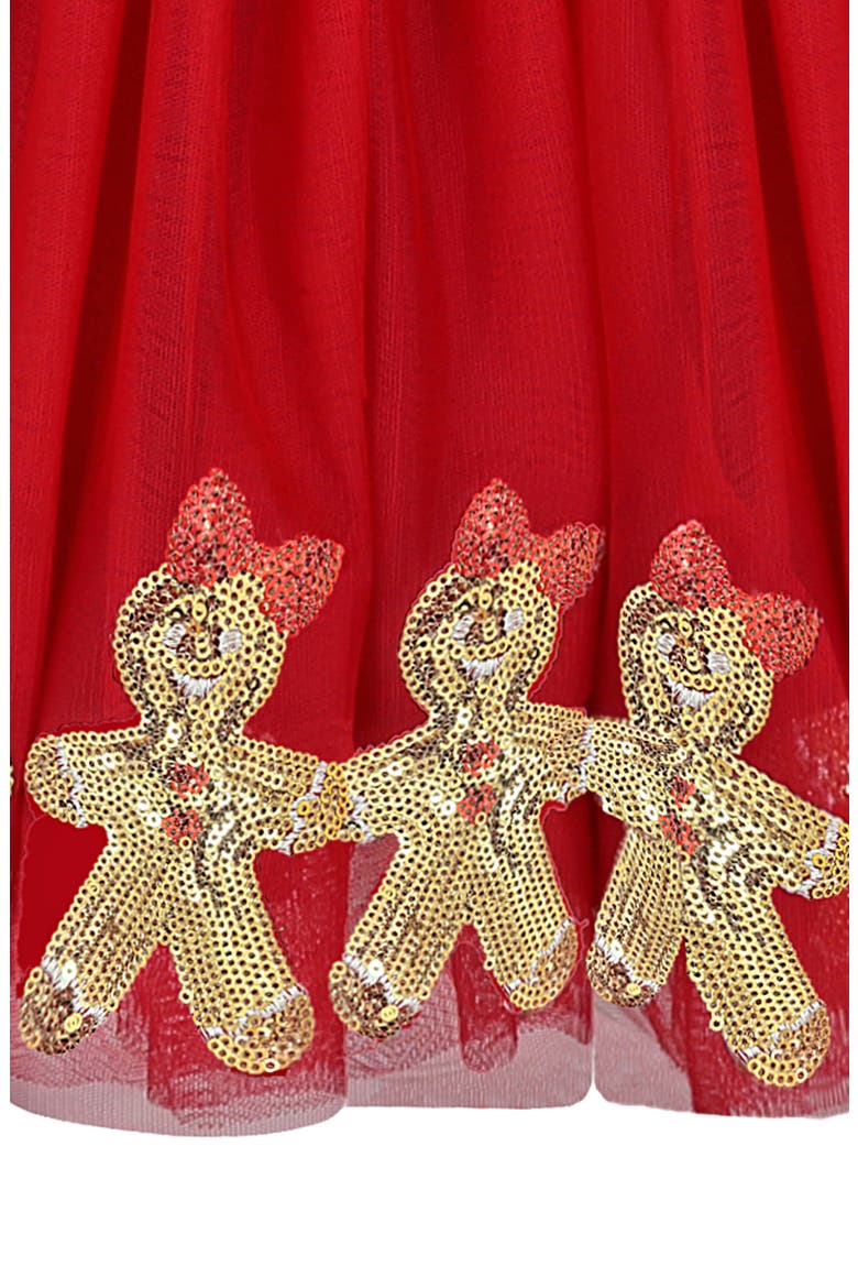 Kids' Gingerbread Sequin Border Dress, Alternate, color, RED