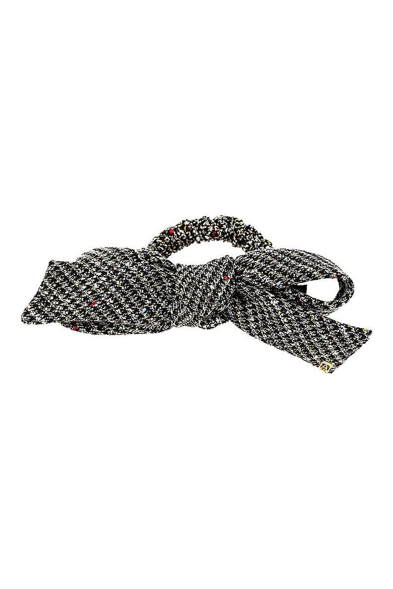 Plaid Bow Pony Tail Holder, Main, color, BLACK AND WHITE