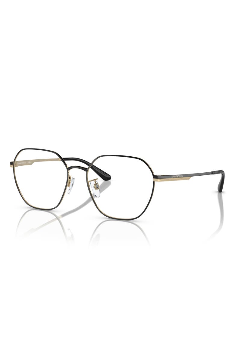 Emporio Armani 55mm Round Optical Glasses, Alternate, color, Shiny Black / Demo Lens