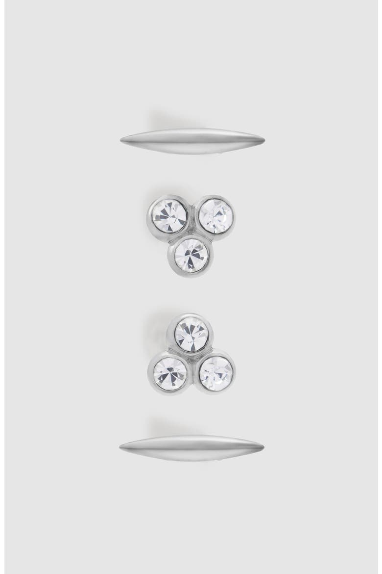 Mira Micro Set of 2 Stud Earrings, Alternate, color, SILVER TONE/ CLEAR CRYSTAL