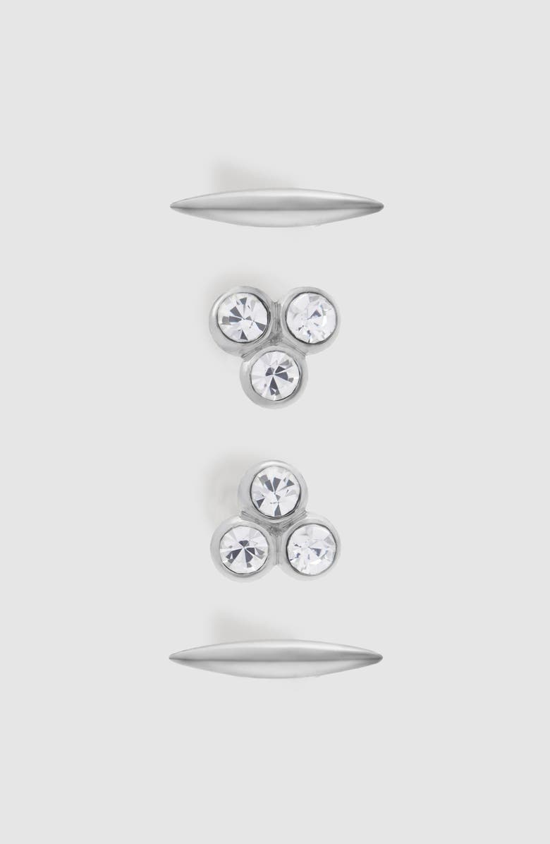 Reiss Mira Micro Set of 2 Stud Earrings, Alternate, color, Silver Tone/ Clear Crystal