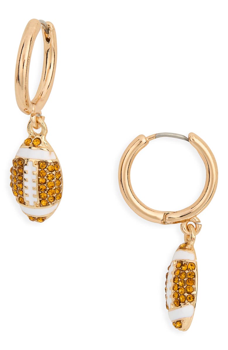 Leith Football Huggie Drop Earrings, Main, color, Brown Multi- Gold