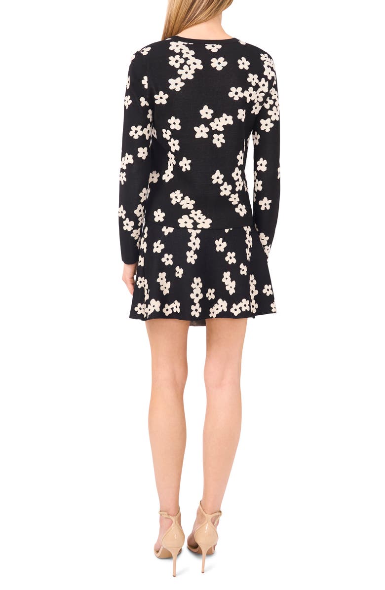 CeCe Flower Jacquard A-Line Miniskirt, Alternate, color, Rich Black