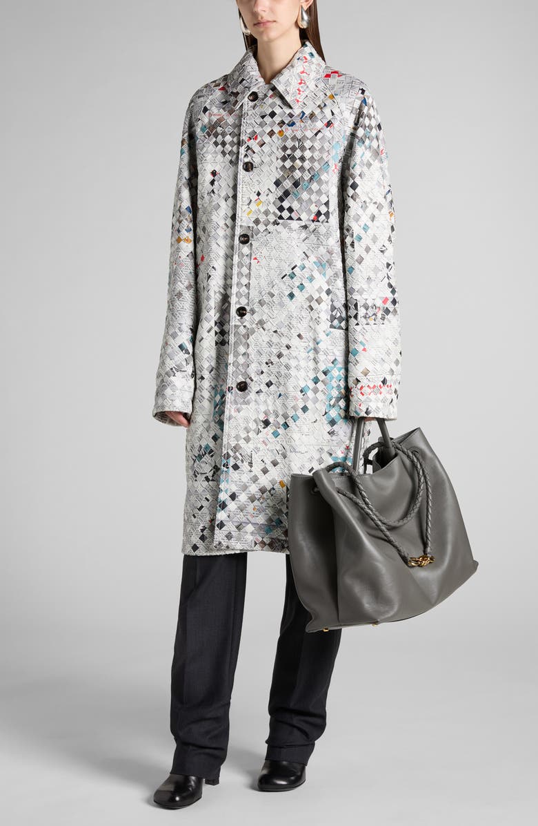 Bottega Veneta Newspaper Print Intrecciato Leather Coat, Alternate, color, 