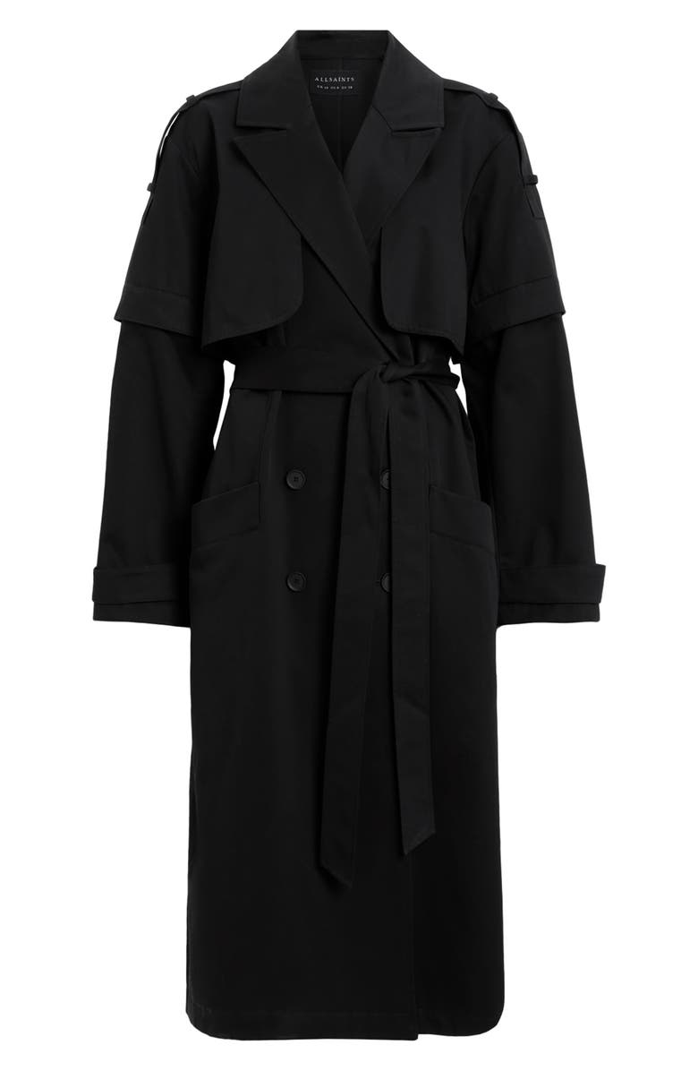 AllSaints Clyde Double Breasted Trench Coat, Alternate, color, Black