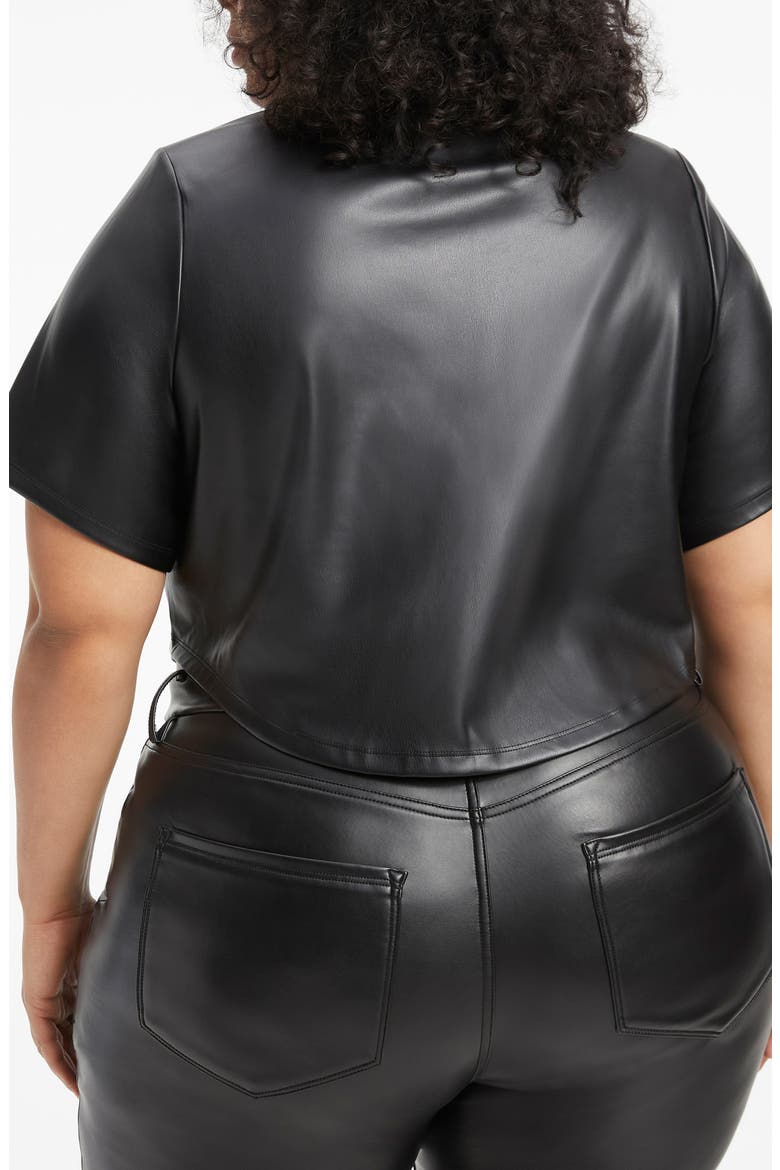 Crop Faux Leather Tee, Alternate, color, BLACK001