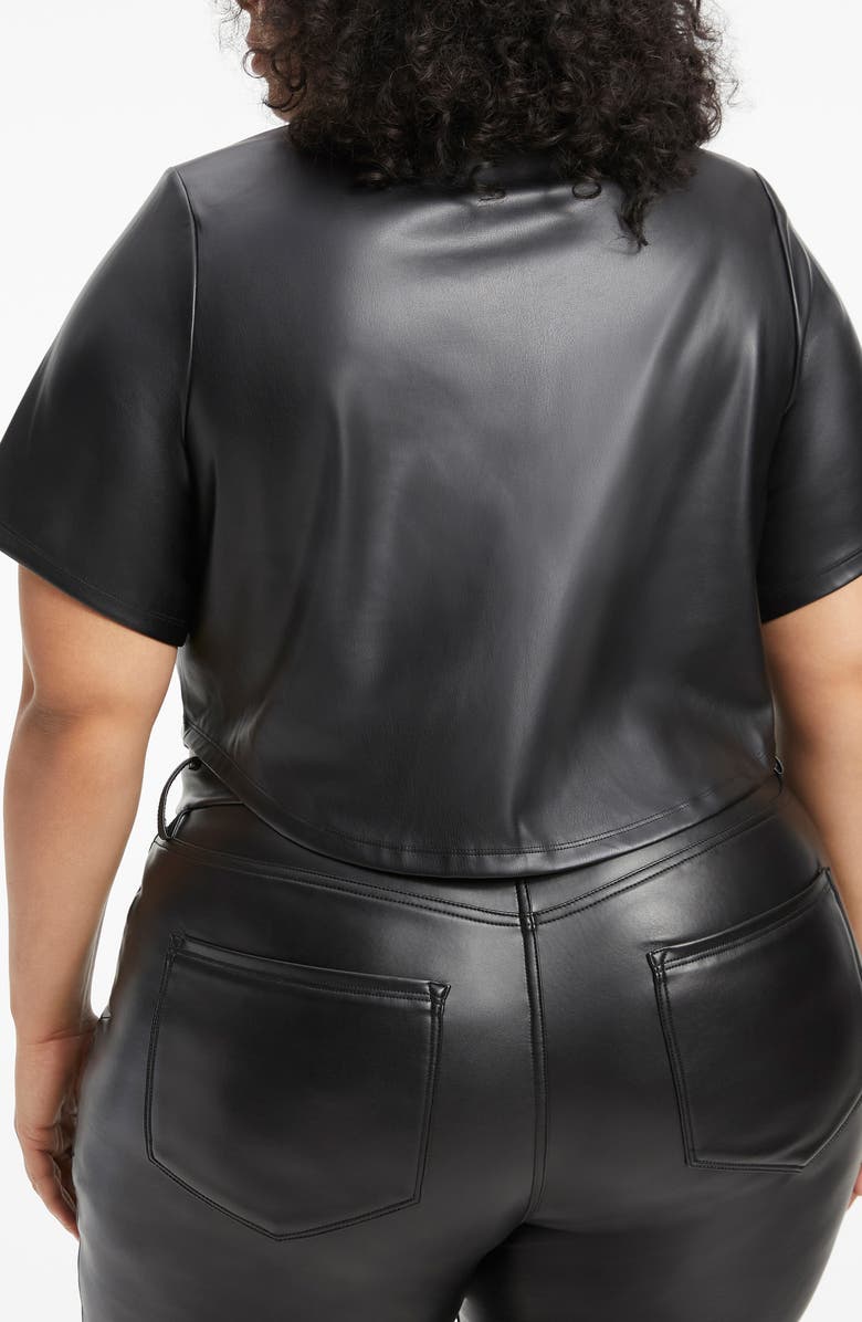 Good American Crop Faux Leather Tee, Alternate, color, Black001
