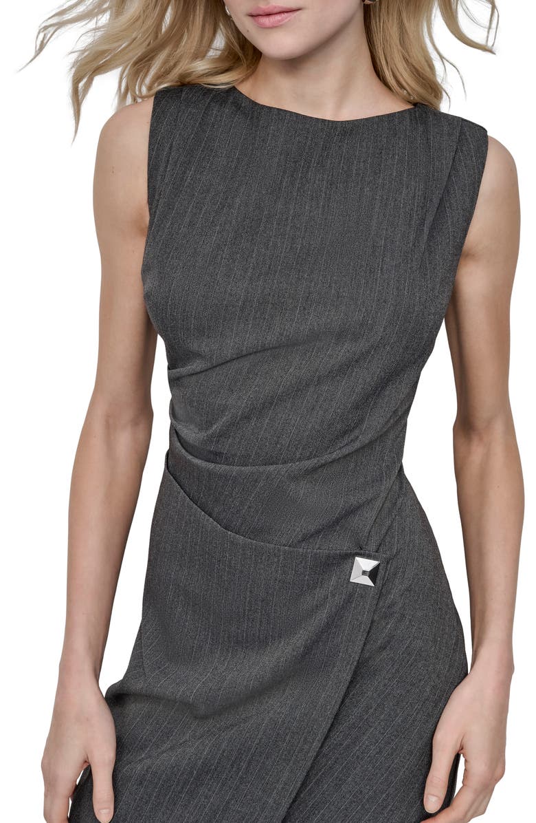 DKNY Faux Wrap Dress, Alternate, color, Heather Grey/ Ivory