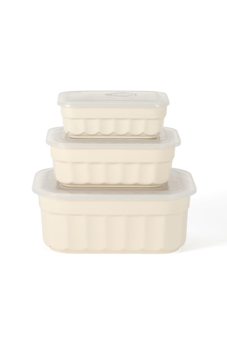Broadbrook 6-Piece Stoneware Meal Prep Container Set with Lids, Oven & Microwave Safe, Alternate, color, Cream
