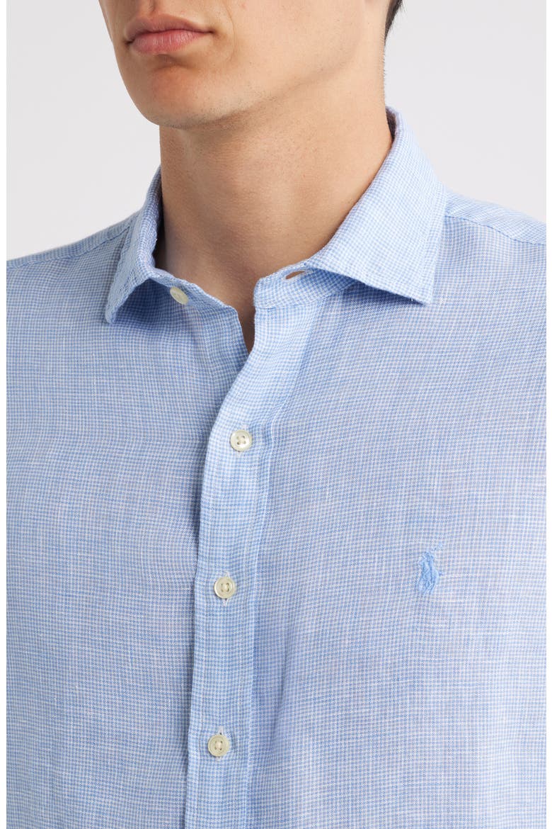 Classic Fit Houndstooth Linen Button-Up Shirt, Alternate, color, CABANA BLUE/WHITE