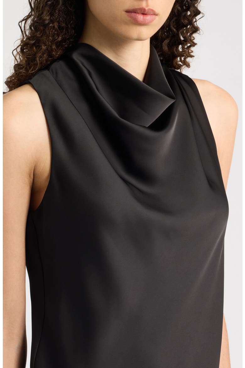 Drape Neck Satin Maxi Dress, Alternate, color, BLACK