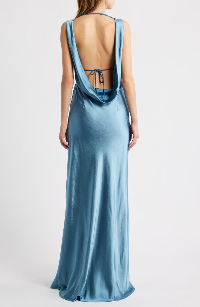 Lucy Paris Halo Drape Satin Gown, Alternate, color, Blue