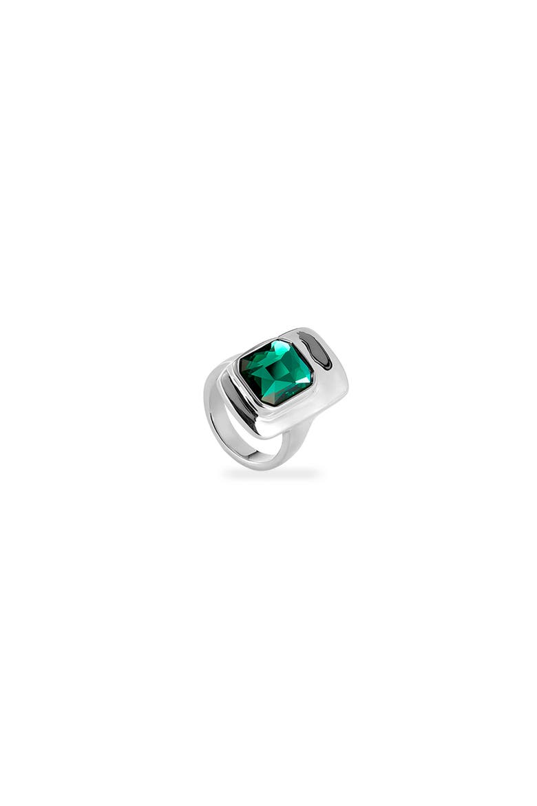 Sterling Silver Plated Ring with Green Crystal, Main, color, Silver