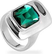 UNODE50 Sterling Silver Plated Ring with Green Crystal