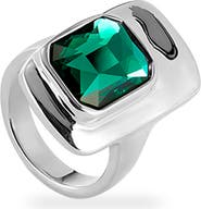 UNODE50 Sterling Silver Plated Ring with Green Crystal