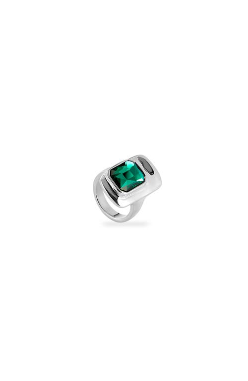 Unode50 Sterling Silver Plated Ring With Green Crystal In Silver