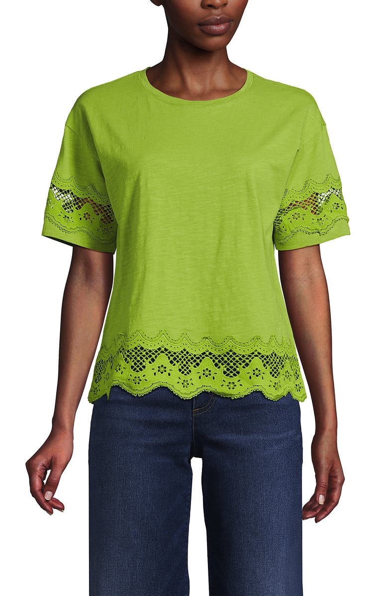 Lands' End Short Sleeve Slub Jersey Cutwork T-Shirt, Main, color, Winter Pear