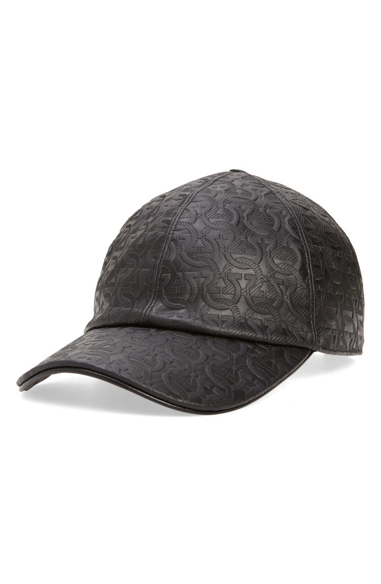 FERRAGAMO Gancini Leather Baseball Cap, Main, color,