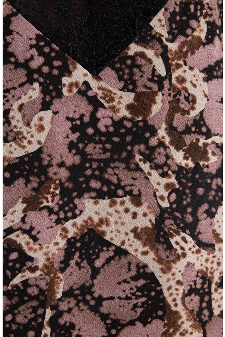 Dista Orchid Petal Print Lace Trim Midi Dress, Alternate, color, DARK BROWN