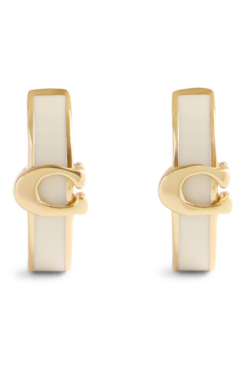 Signature C Enamel Huggie Hoop Earrings, Alternate, color, WHITE/ GOLD