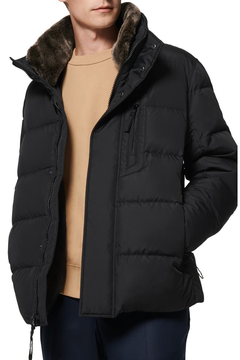 Horizon Down & Feather Coat with Faux Fur Collar, Alternate, color, BLACK