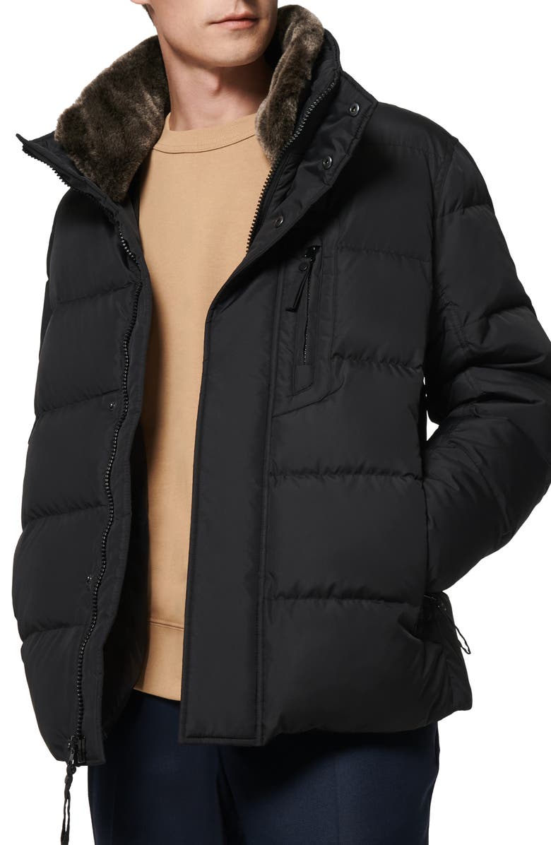 Marc New York Horizon Down & Feather Coat with Faux Fur Collar, Alternate, color, Black