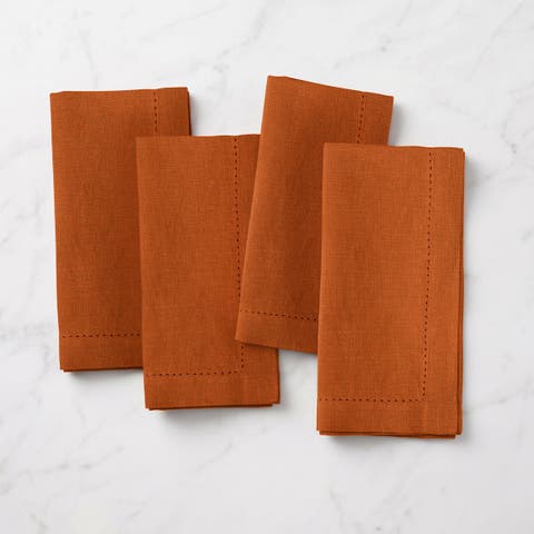 Linen Dinner Napkins Set of 4, 20 x 20 Inch - Birch Hemstitch