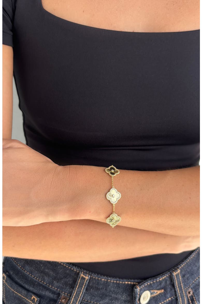 Cubic Zirconia Halo Fluted Bracelet, Alternate, color, GOLD