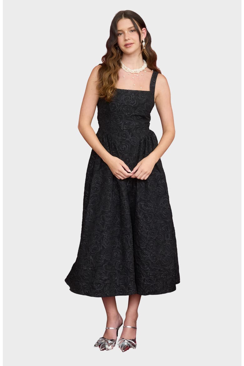 Floral Midi Dress, Alternate, color, BLACK