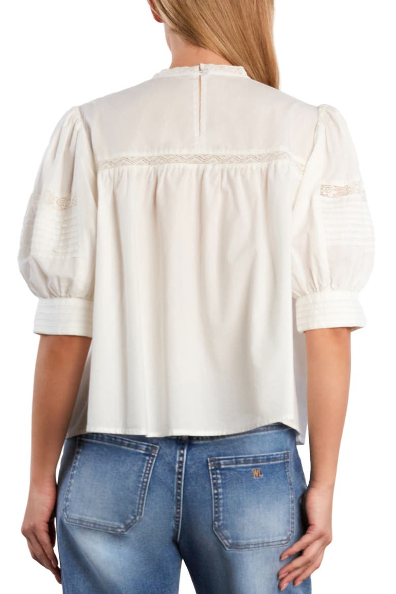 Charmalace Pintuck Lace Inset Cotton Blend Top, Alternate, color, SNOW WHITE