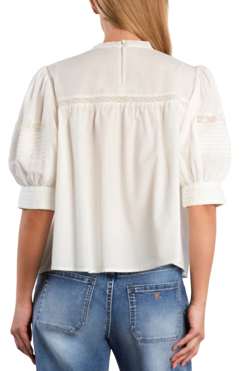 Wash Lab Denim Charmalace Pintuck Lace Inset Cotton Blend Top, Alternate, color, Snow White