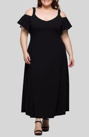 24seven Comfort Apparel Cold Shoulder Jersey Maxi Dress