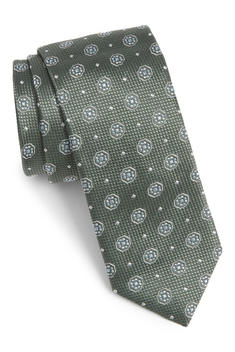 Medallion Silk Tie, Main, color, LIGHT GREEN