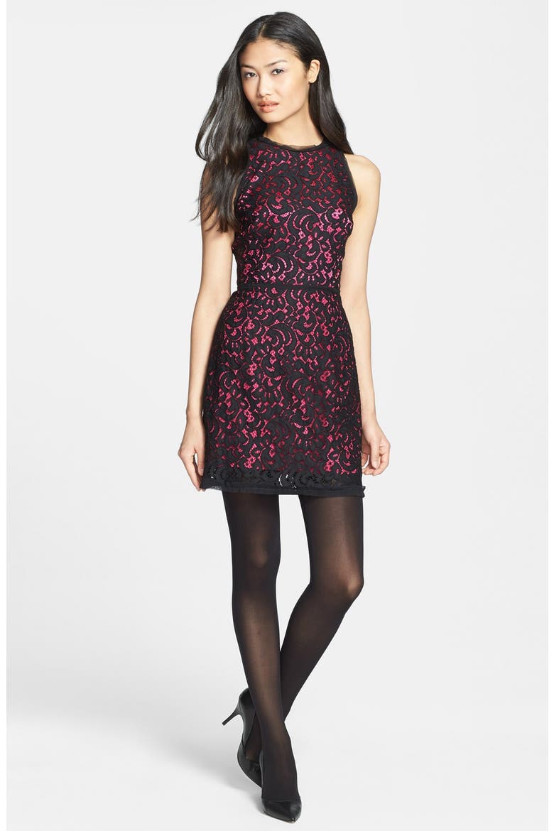 'Claudia' Lace Sheath Dress, Alternate, color, BLACK/FUSCHIA