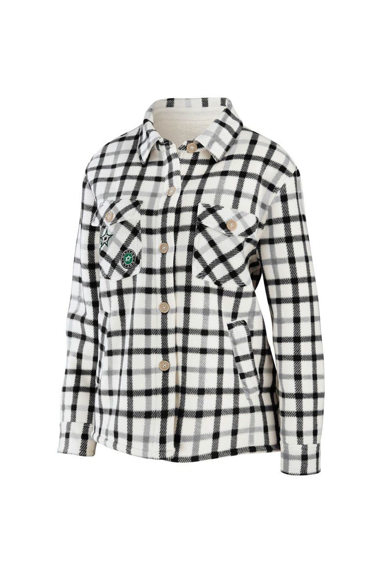 Women's WEAR by Erin Andrews Oatmeal Dallas Stars Plaid Button-Up Shirt Jacket, Alternate, color, Oatmeal
