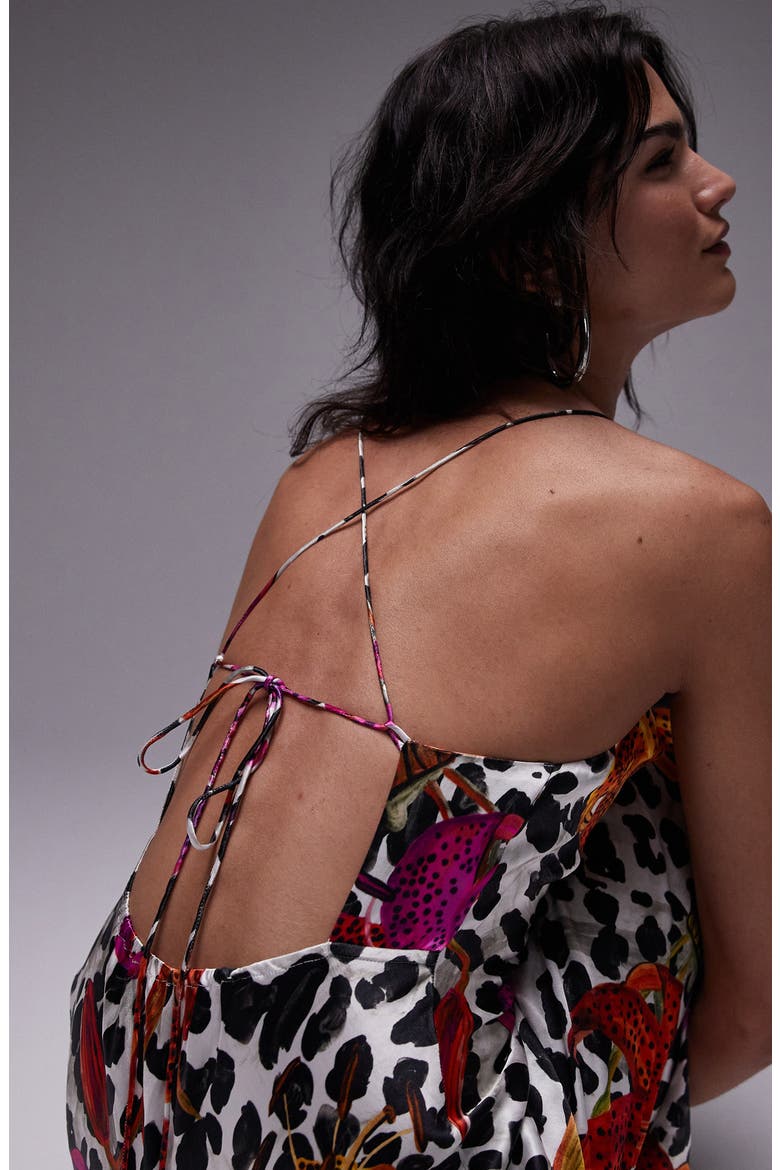 Print Cowl Neck Open Back Midi Slipdress, Alternate, color, WHITE MULTI