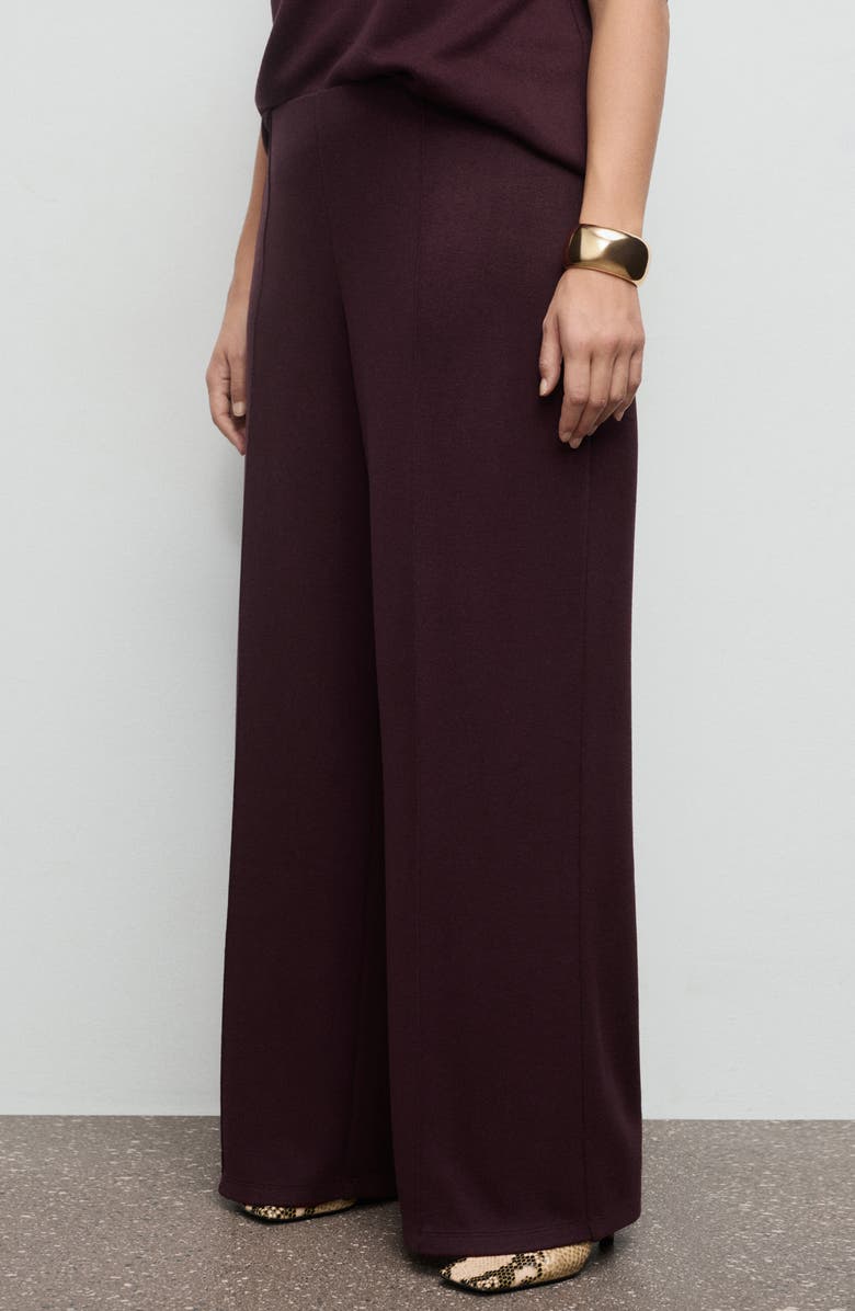 MANGO Pleated Wide Leg Pull-On Pants, Alternate, color, Burgundy