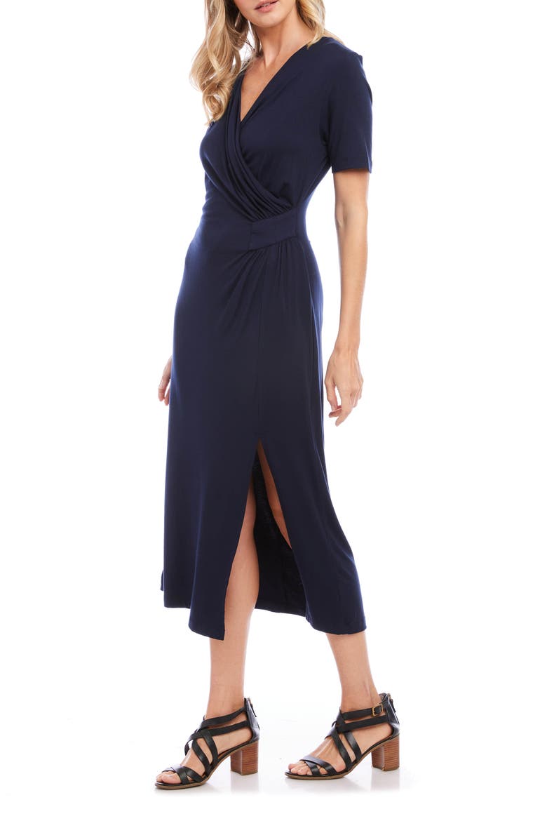 Faux Wrap Midi Dress, Alternate, color, NAVY