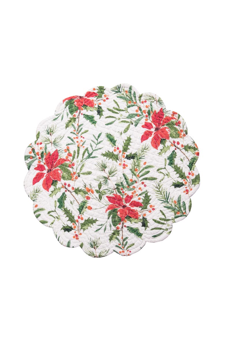 C&F Home Silvia Poinsettia Round Placemats Set of 6, 17", Alternate, color, Green