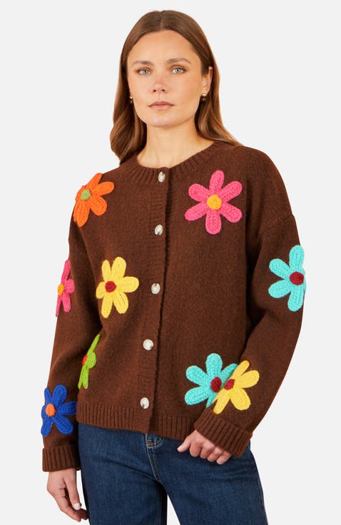 Knitted Flower Applique Cardigan