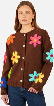 Yumi Knitted Flower Applique Cardigan